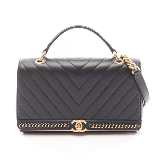 Chanel Shoulder Bag Top Handle Stitch Black Lambskin