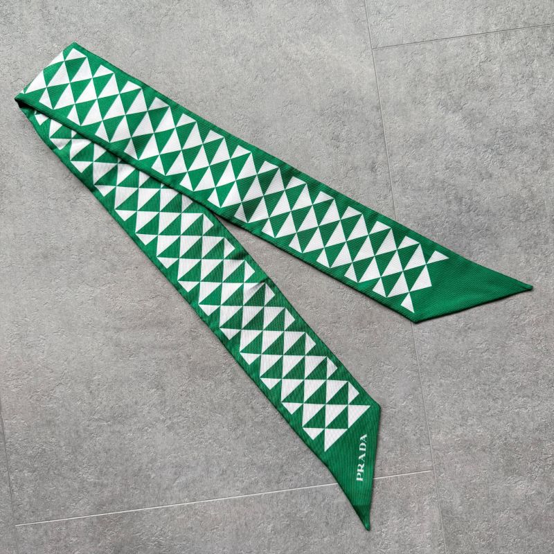 Prada 1ff008 Twill Silk Scarf Triangle Green with Box