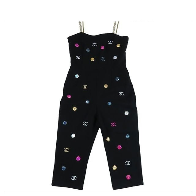 Chanel Jumpsuit Black Multicolor Gold Cotton CC Logo 38