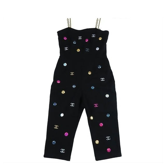 Chanel Jumpsuit Black Multicolor Gold Cotton CC Logo 38