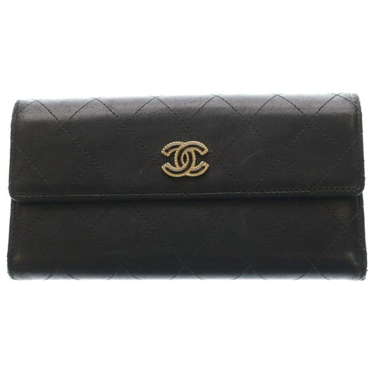 Chanel CC Logo Long Flap Wallet Black Calfskin Gold