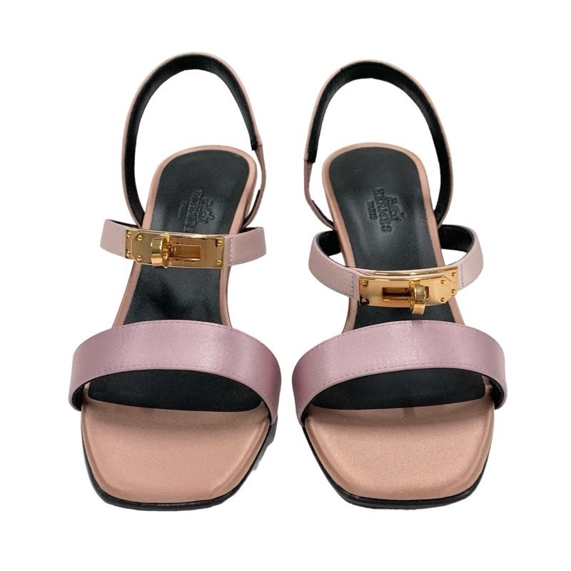 Hermes Glamour Sandals Shoes Satin Pink Unused Kelly Hardware