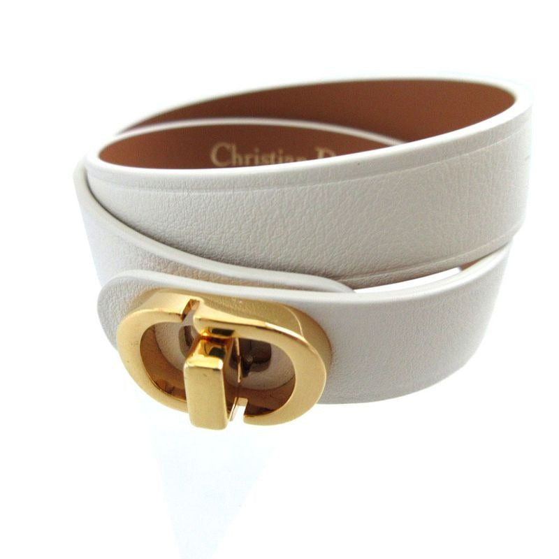 Christian Dior 30 Montaigne B1760 M Size Leather Ivory White Double Bracelet Belt