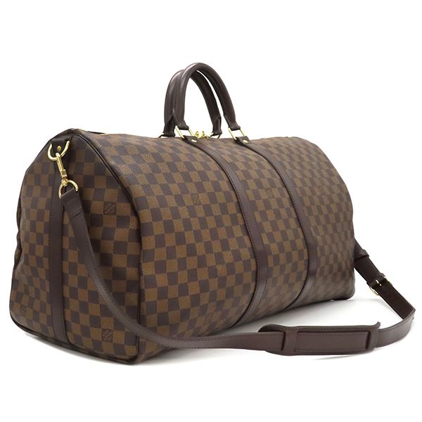 Louis Vuitton Boston Bag Keepall Bandouliere 55 Damier Canvas Damier Ebene Gold