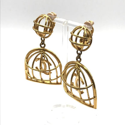 Chanel CC Logo Birdcage Vintage Swing Earrings 2 9 Gold