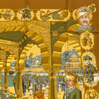 Hermes Carre 90 Silk Scarf Splendeur DES Maharajas Splendor Yellow Multicolor