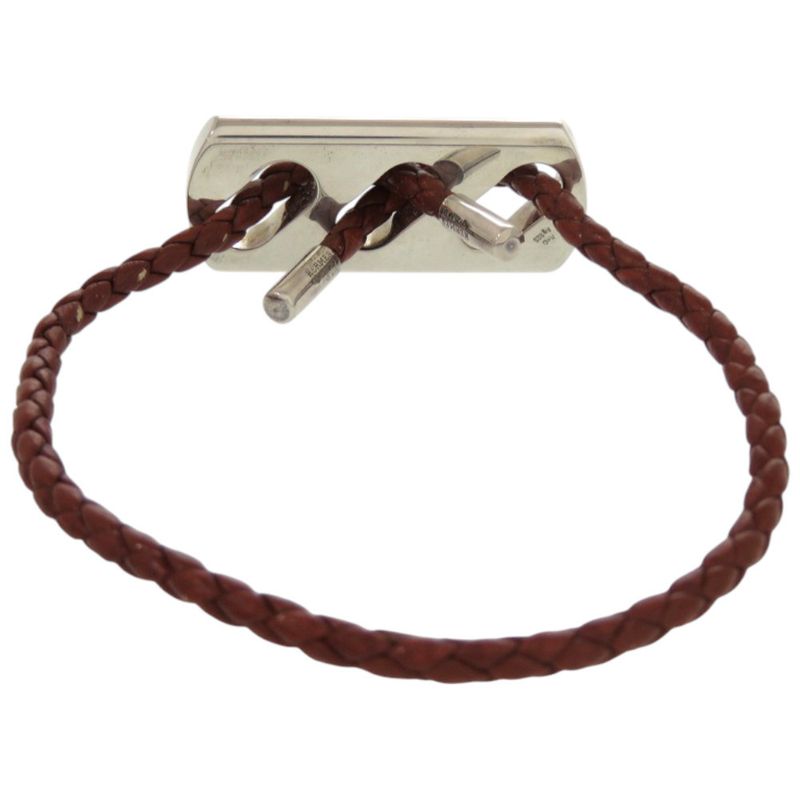 Hermes Leather 925 Silver Hardware Brown Bracelet 1126 Hermes