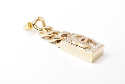 Chanel Earrings Chanel Swing Earrings CC Mark Coco Rhinestone Chien Pan Gold