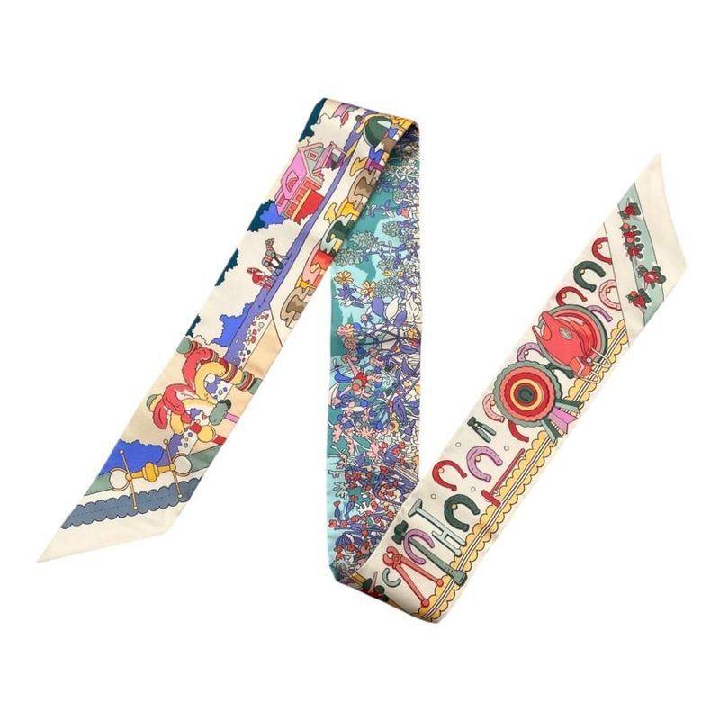 Hermes Silk Scarf Twilly Pony Pit Stop H064207s 03 Cles Clesme Pink Green Beige