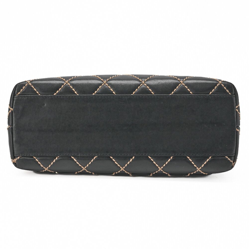 Chanel Coco Mark Wild Stitch Turnlock Handbag Calfskin Black With Gold Hardware