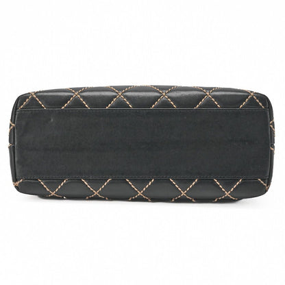 Chanel Coco Mark Wild Stitch Turnlock Handbag Calfskin Black With Gold Hardware