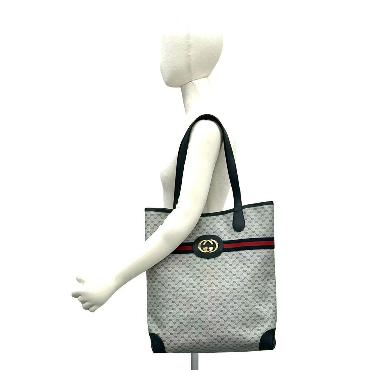 Gucci Vintage Sherry Line Micro GG Logo Leather Tote Navy — view 2