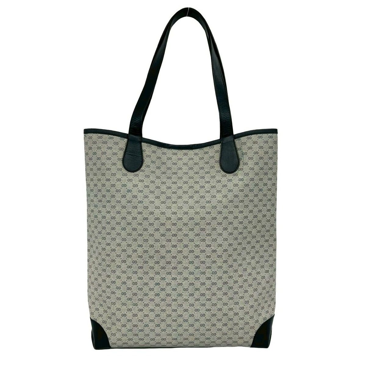 Gucci Vintage Sherry Line Micro GG Logo Leather Tote Navy — view 3