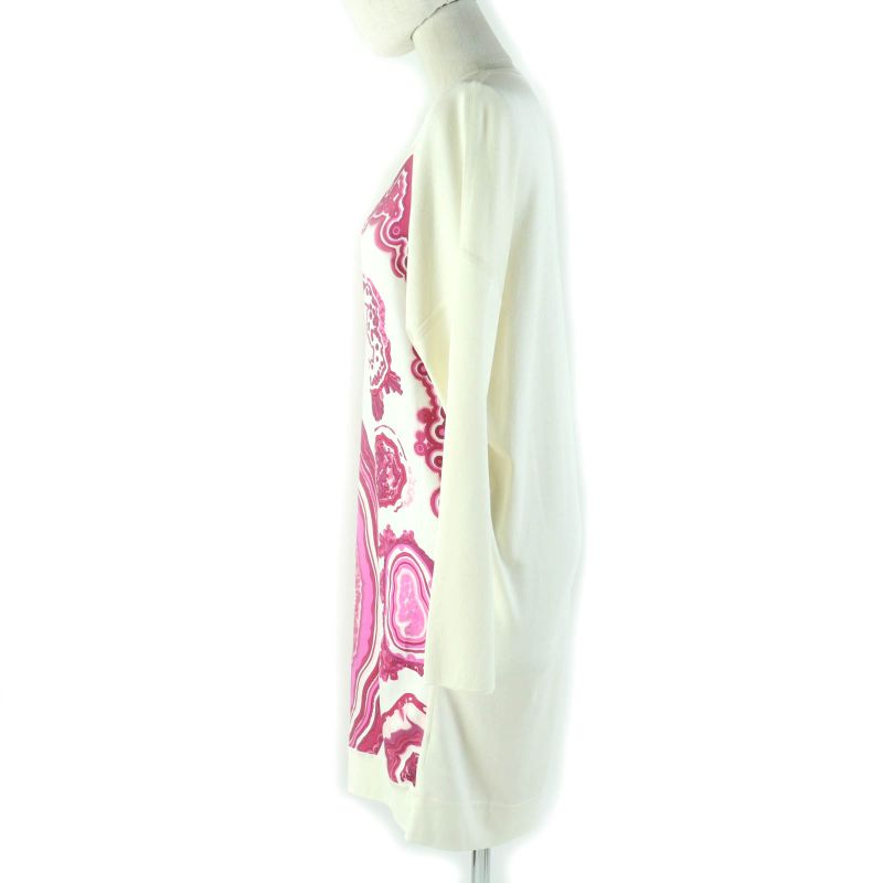 Hermes 100% Silk Twill Raine Long Sleeve Dress Ivory Pink 34 Made In France