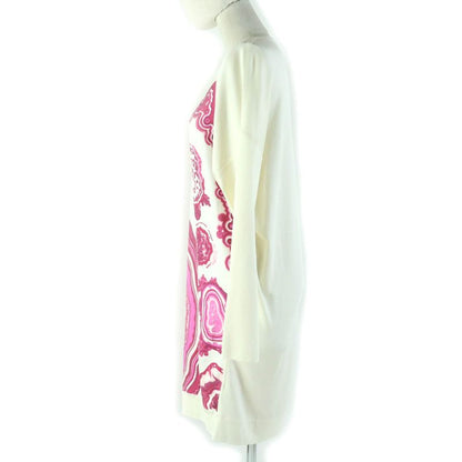 Hermes 100% Silk Twill Raine Long Sleeve Dress Ivory Pink 34 Made In France