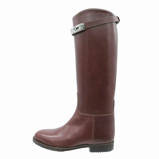 Hermes Kelly Long Boots Shoes Silver Mocha Botte L Veau Velour Moka