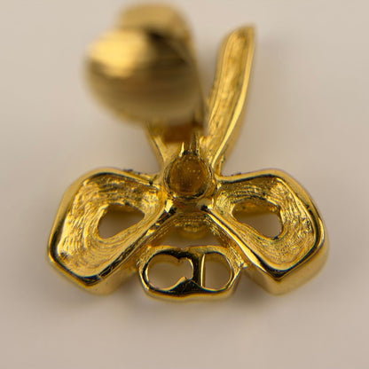 Dior Earrings Gold CD Logo Ribbon Vintage — view 10
