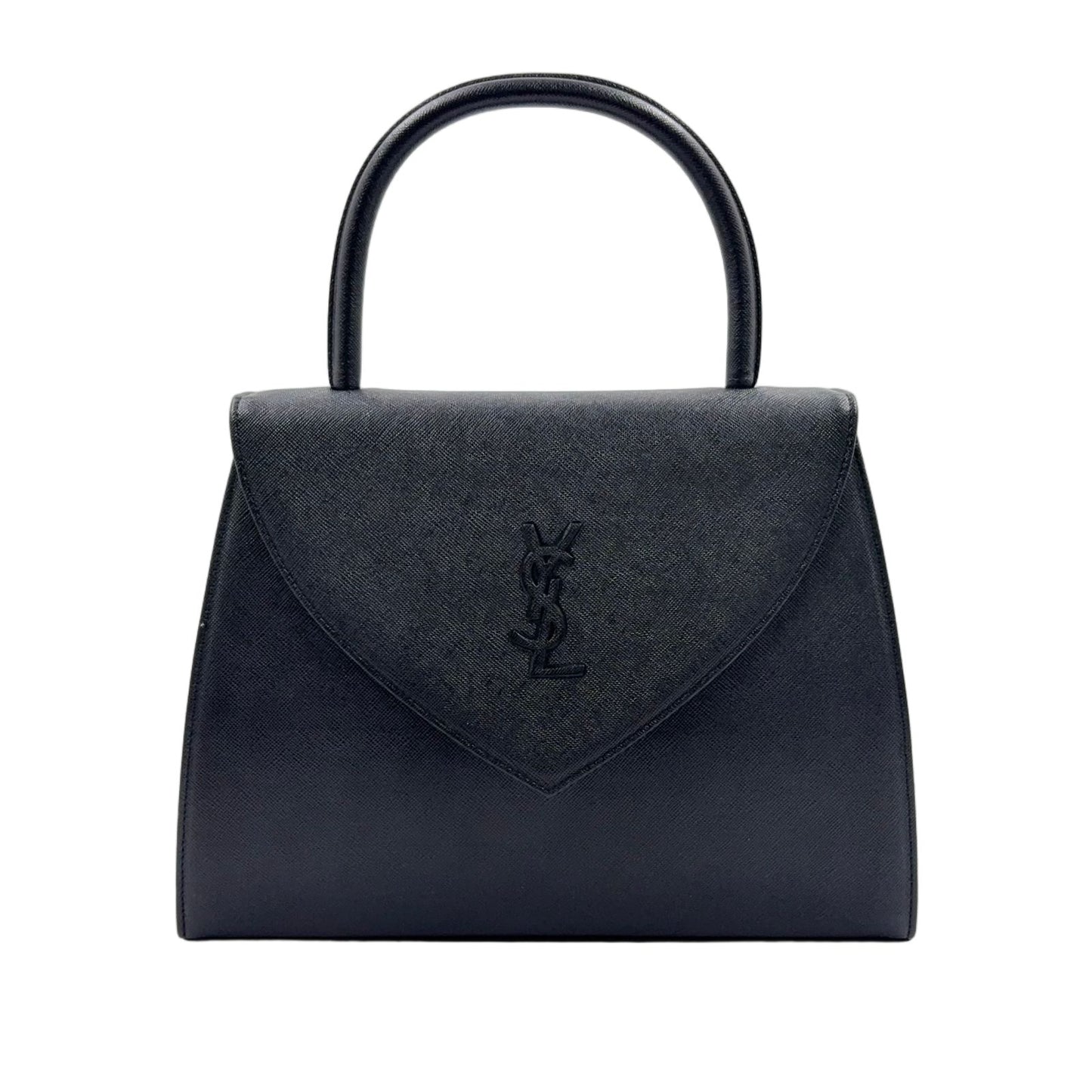 Saint Laurent Yves YSL Logo Leather Black Handbag Gold