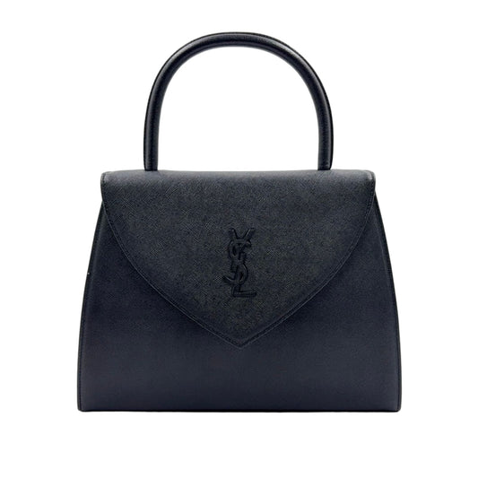 Saint Laurent Yves YSL Logo Leather Black Handbag Gold