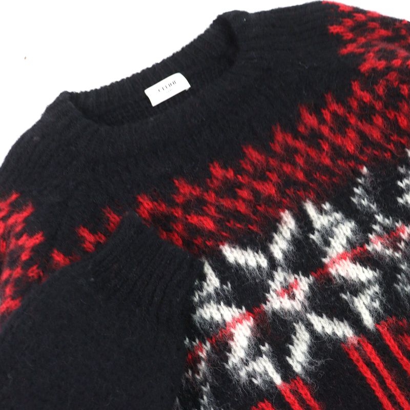 Celine 22AW 2aa80628s 100% Wool Fair Isle Logo Boxy Crew Neck Long Sleeve Knit