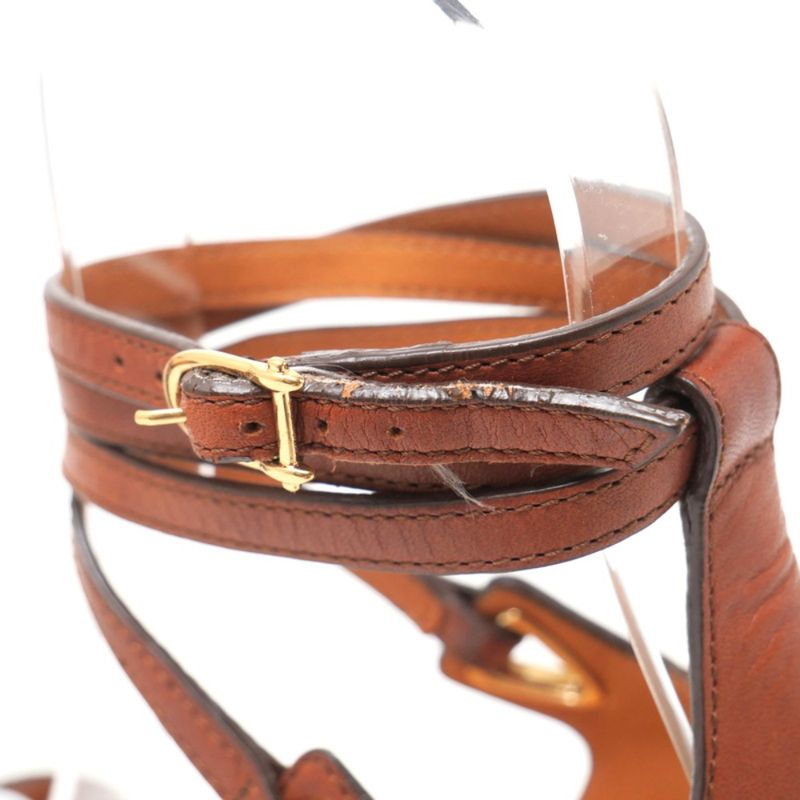 Celine Sandals Size 37.5 Ankle Strap Chunky Heel Lace Up Leather