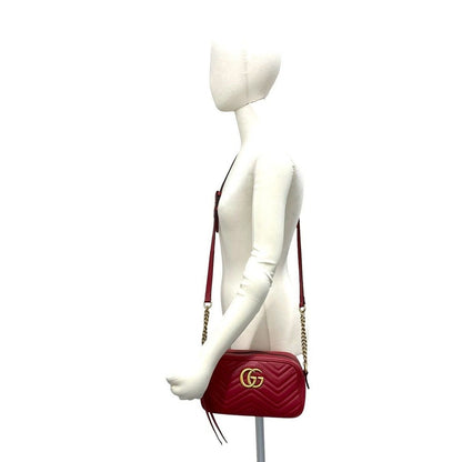 Gucci GG Marmont Logo Quilted Leather Shoulder Bag Pochette Red — view 2