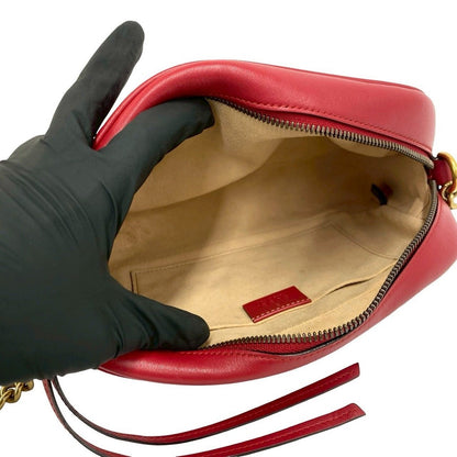 Gucci GG Marmont Logo Quilted Leather Shoulder Bag Pochette Red — view 9