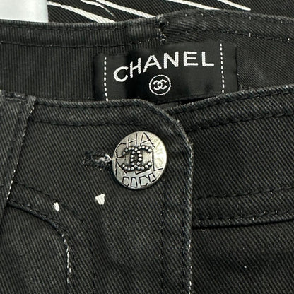 Chanel Pants Denim CC Logo Coco Button Chain Black White — view 4