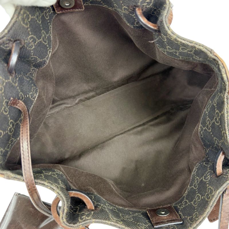 Gucci GG Canvas Leather Mini Tote Handbag With Pouch Brown