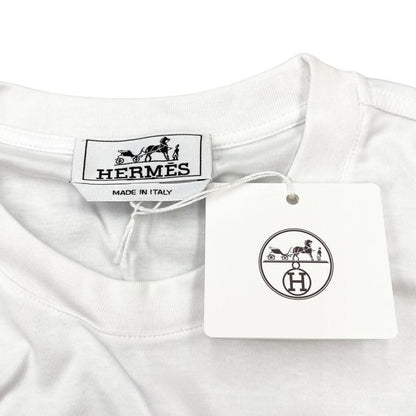 Hermes Short Sleeve T-Shirt Stitching Size S Cotton White Blue Hermes Unused