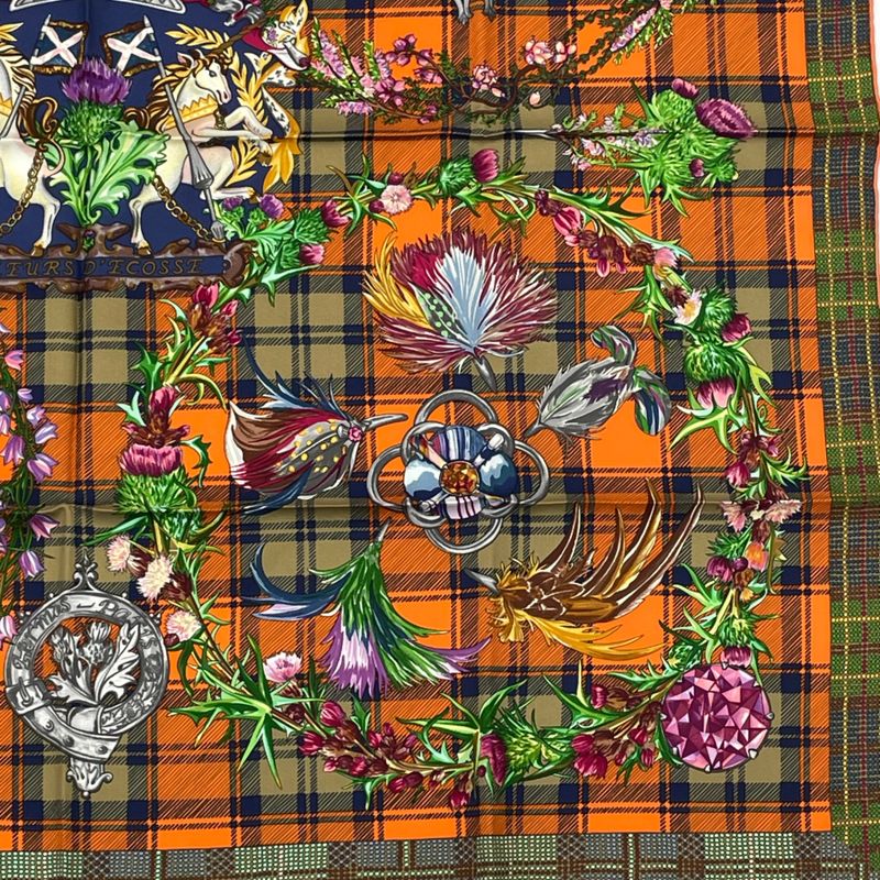 Hermes Carre 90 Silk Scarf Fleurs D'ecosse Scottish Flowers Multicolor