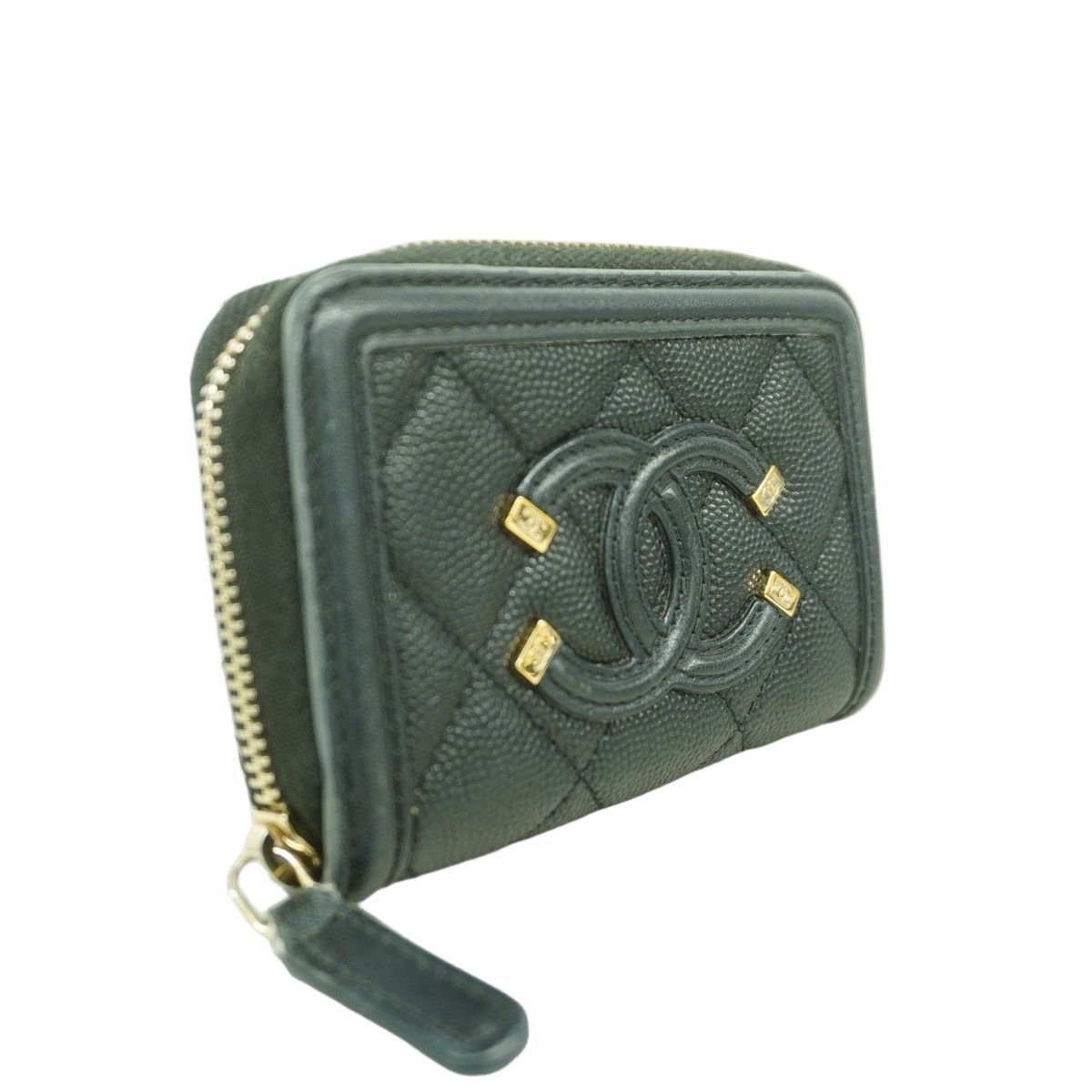 Chanel Coin Case CC Filigree Caviar Leather Black Gold — view 2