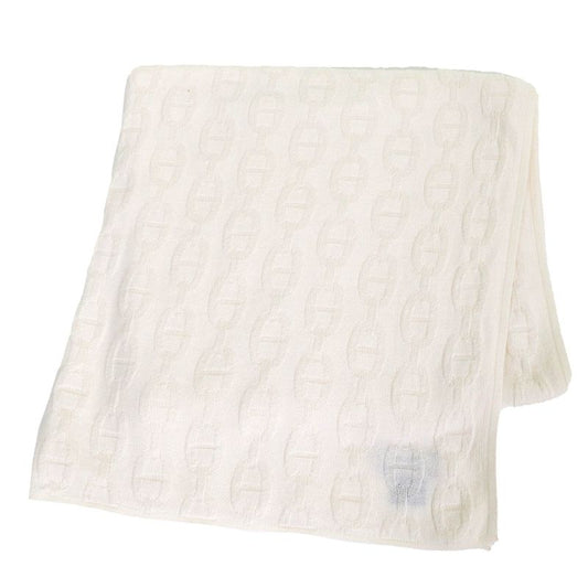 Hermes Cotton Cashmere Chaine D'ancre Pattern Large Shawl Scarf Off White Made