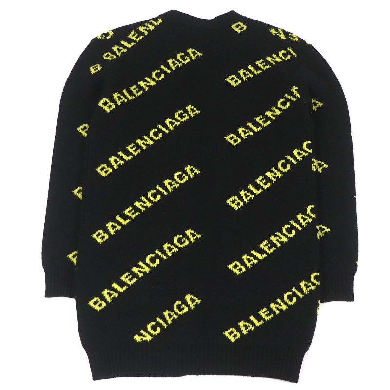 Balenciaga 555280 Wool Jacquard Logo Oversized Knit Cardigan Black S Made In