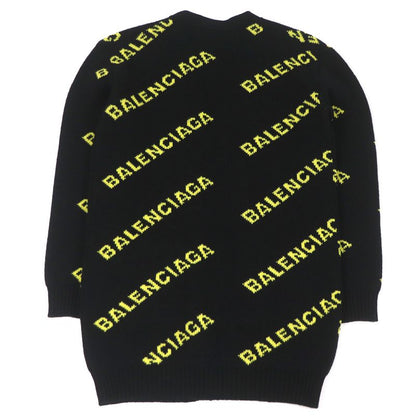 Balenciaga 555280 Wool Jacquard Logo Oversized Knit Cardigan Black S Made In