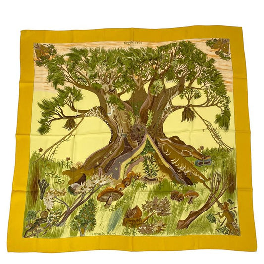 Hermes Carré 90 Scarf Silk Kuggor Tree Kugar Tree Yellow