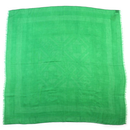 Hermes Sellier Cashmere Silk Fringe Large Shawl Scarf Green