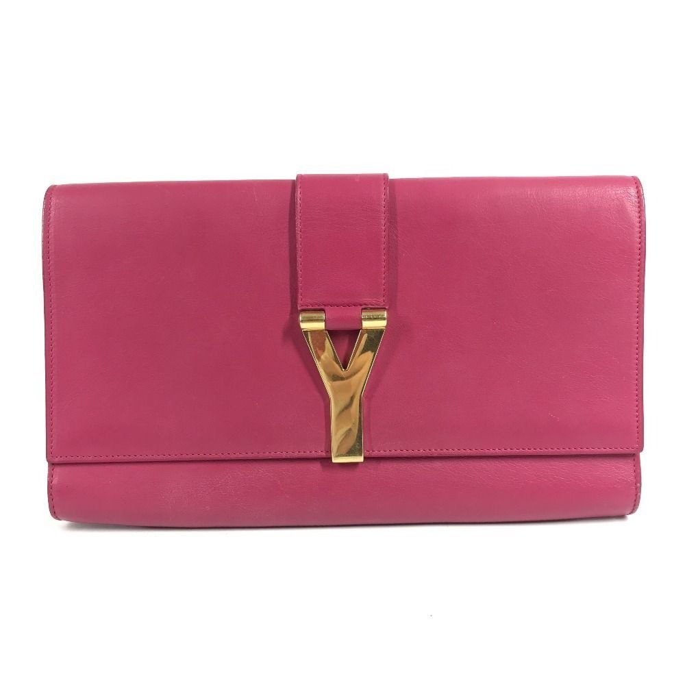 Saint Laurent Paris Clutch Yline Logo Leather Pink