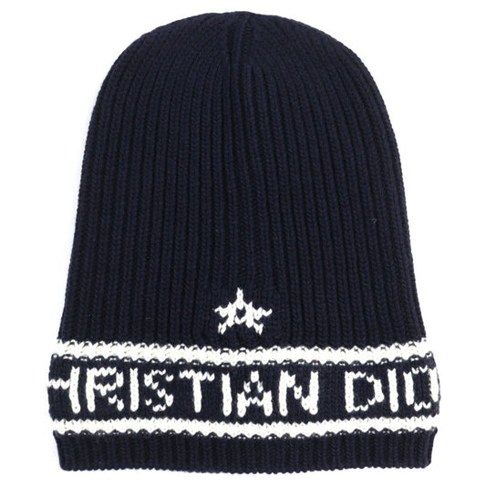 Christian DIOR 31noe714ixgh Wool Cashmere Star Logo Knit Hat Knit Cap Navy