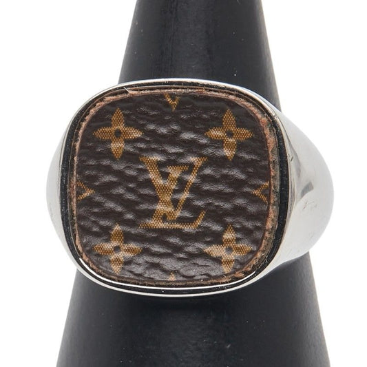 Louis Vuitton Berg Monogram Padlock Ring L Silver Brown Metal