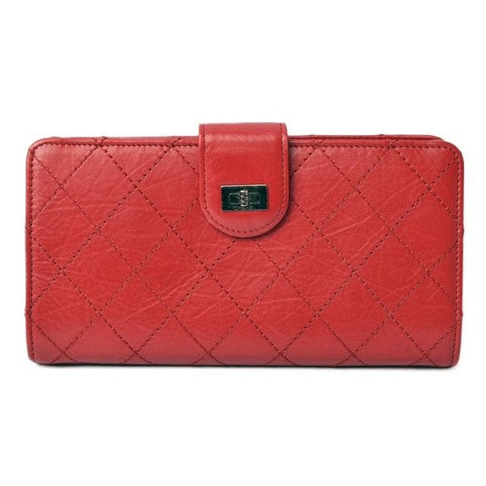 Chanel Long Wallet Leather Rouge Red Vintage Silver Hardware