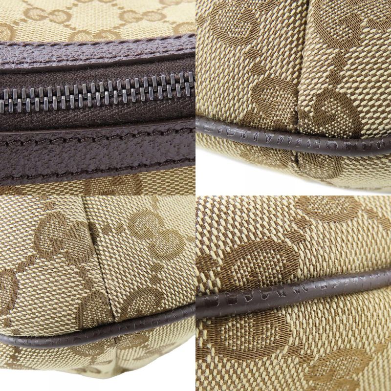 Gucci Shoulder Bag 181092 GG Canvas Leather Beige Brown Silver Hardware