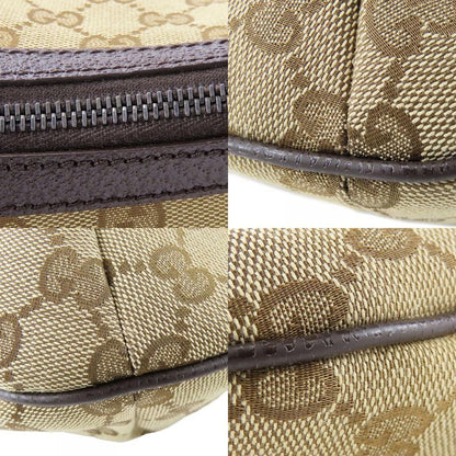 Gucci Shoulder Bag 181092 GG Canvas Leather Beige Brown Silver Hardware