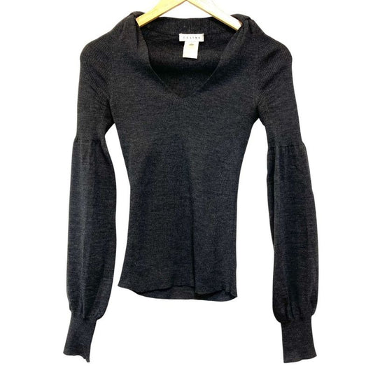 Celine V Neck Rib Knit Cut And Sew M Size Gray