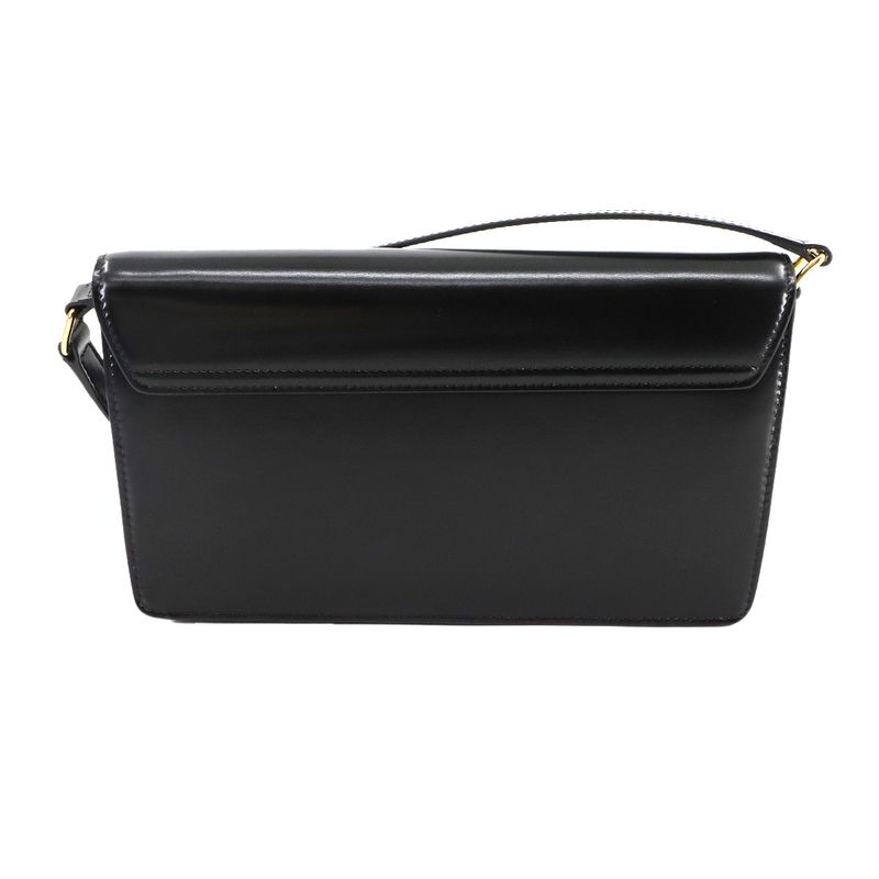 Celine Triomphe Trapeze 2way Shoulder Clutch Bag Leather Black Gold Hardware