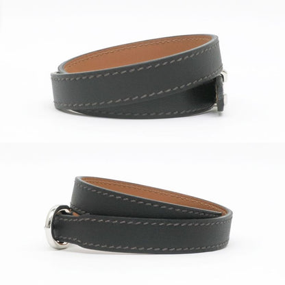 Hermes Leather Bracelet Trench Black Silver-hardware U Engraved Size T5