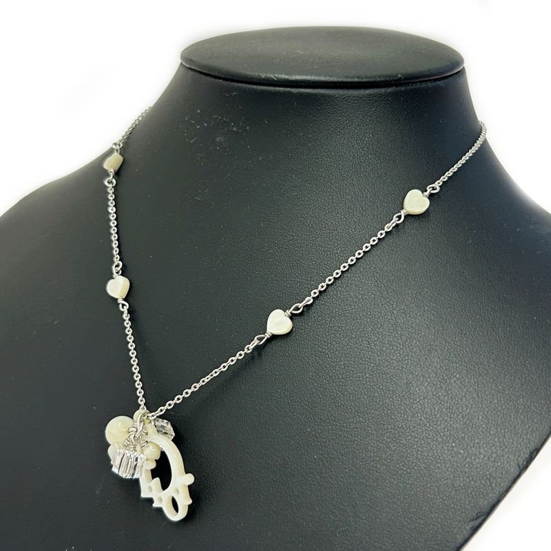 Christian Dior Metal Dior Logo Shell Heart Necklace Women Silver 343594 Necklace