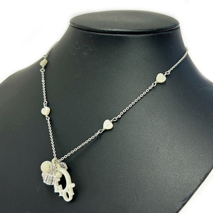 Christian Dior Metal Dior Logo Shell Heart Necklace Women Silver 343594 Necklace