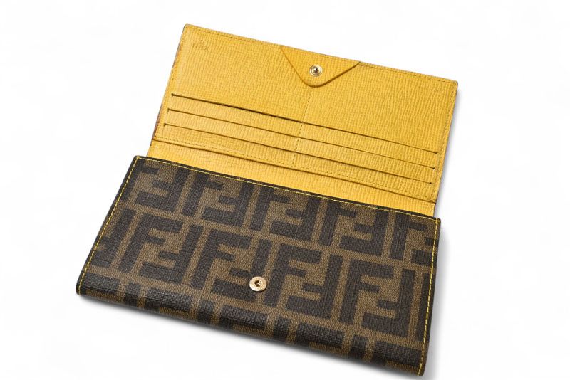 Fendi Wallet Fendi Long Wallet 8m0000 Zucca Pattern Brown Yellow