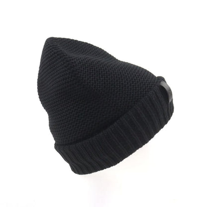 Hermes 100% Cashmere Sheepskin Leather Knit Hat With Logo Tag Beanie Knit Cap